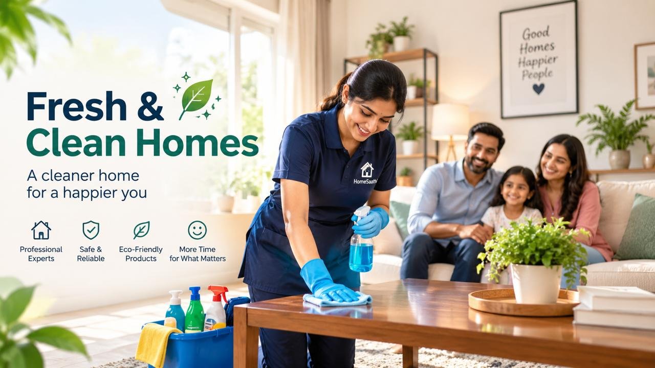 Indian family with a professional home cleaning service.